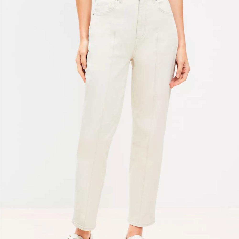 NWT - LOFT - High Waisted Straight Leg Denim Pintuck Jeans,  Ivory, Sz 14 32